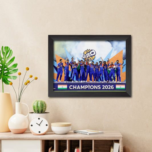 India 2026 Worldcup T20 Trophy Celebration Poster Framed Painting