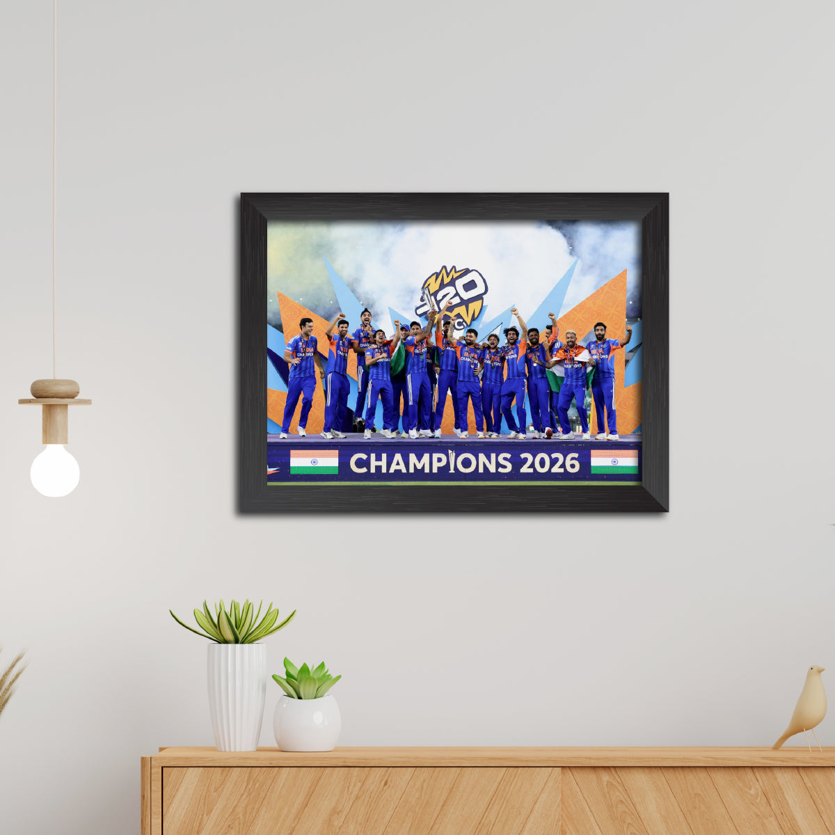 India 2026 Worldcup T20 Trophy Celebration Poster Framed Painting