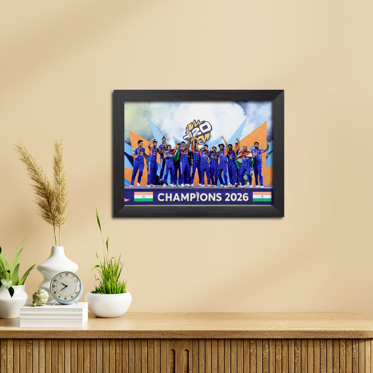India 2026 Worldcup T20 Trophy Celebration Poster Framed Painting