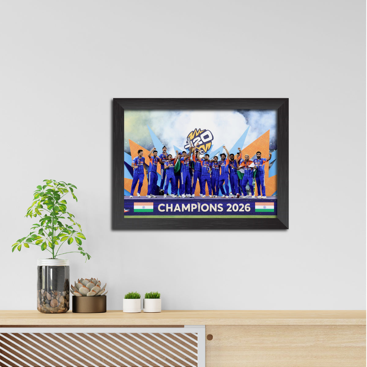 India 2026 Worldcup T20 Trophy Celebration Poster Framed Painting