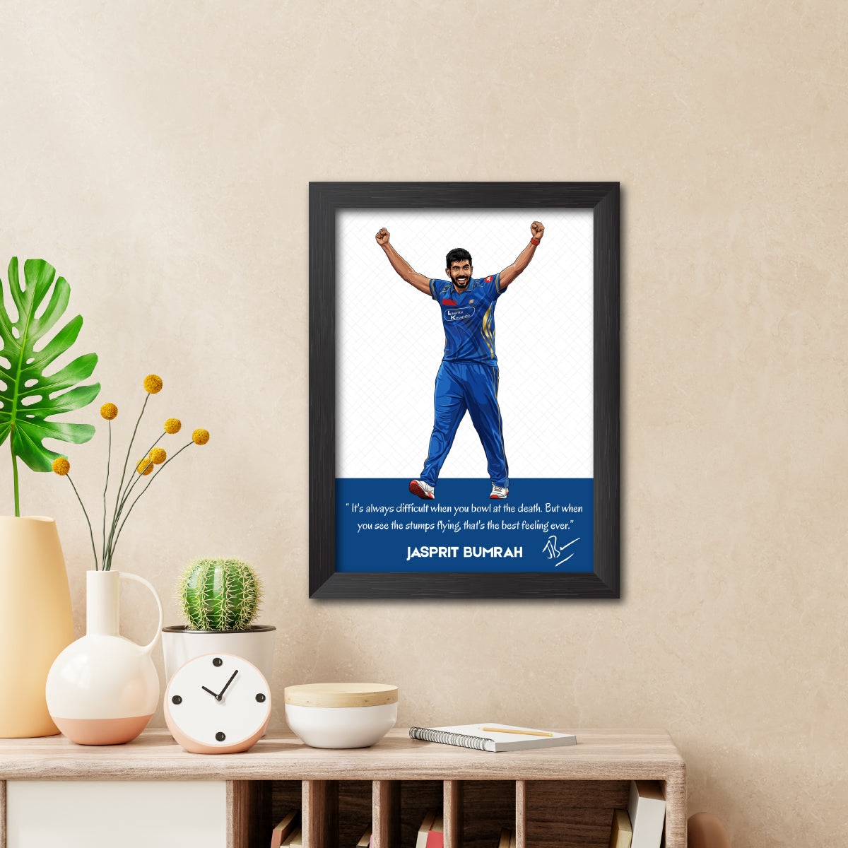 Jasprit Bumrah Mumbai T20 Cricket Team Poster Framed Painting