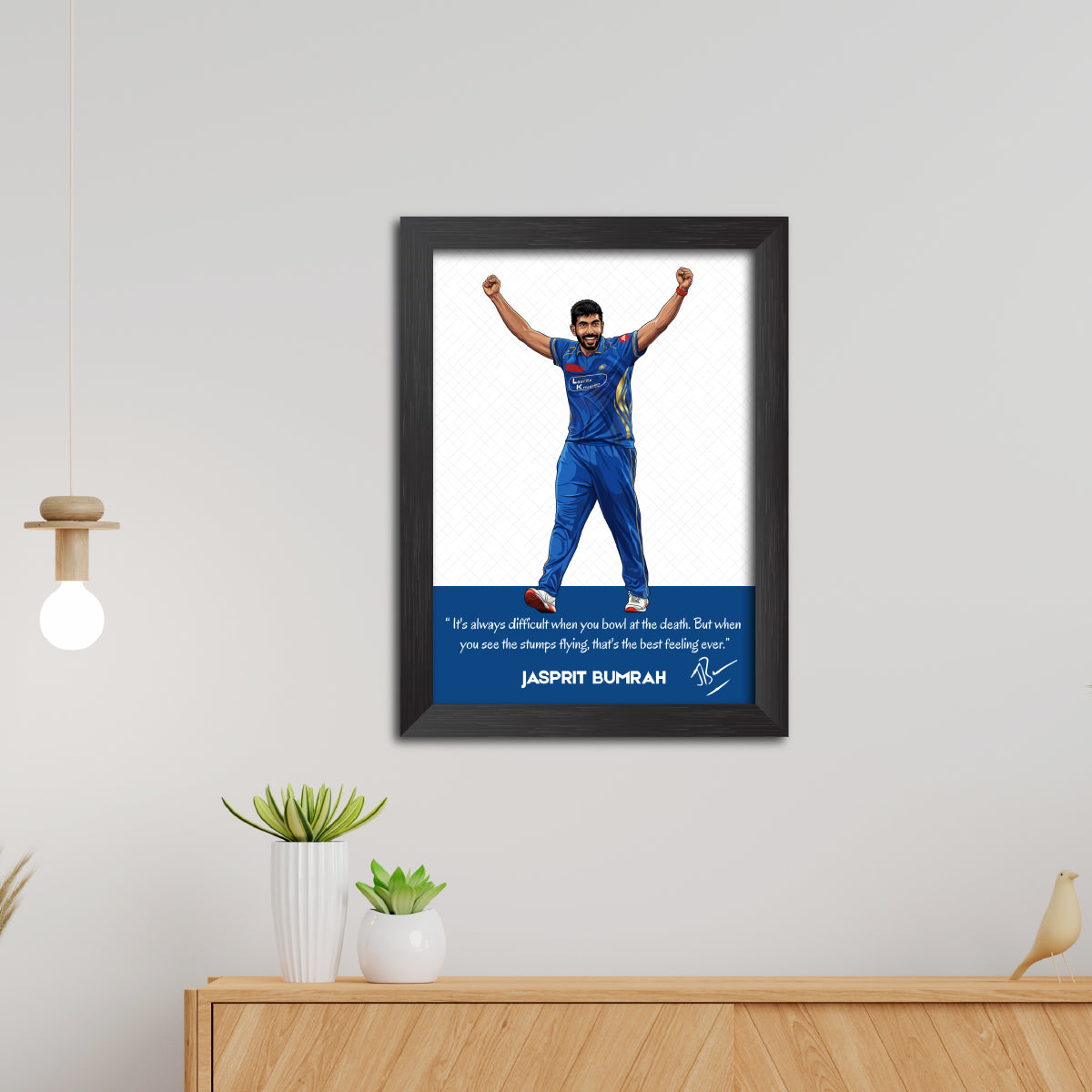 Jasprit Bumrah Mumbai T20 Cricket Team Poster Framed Painting