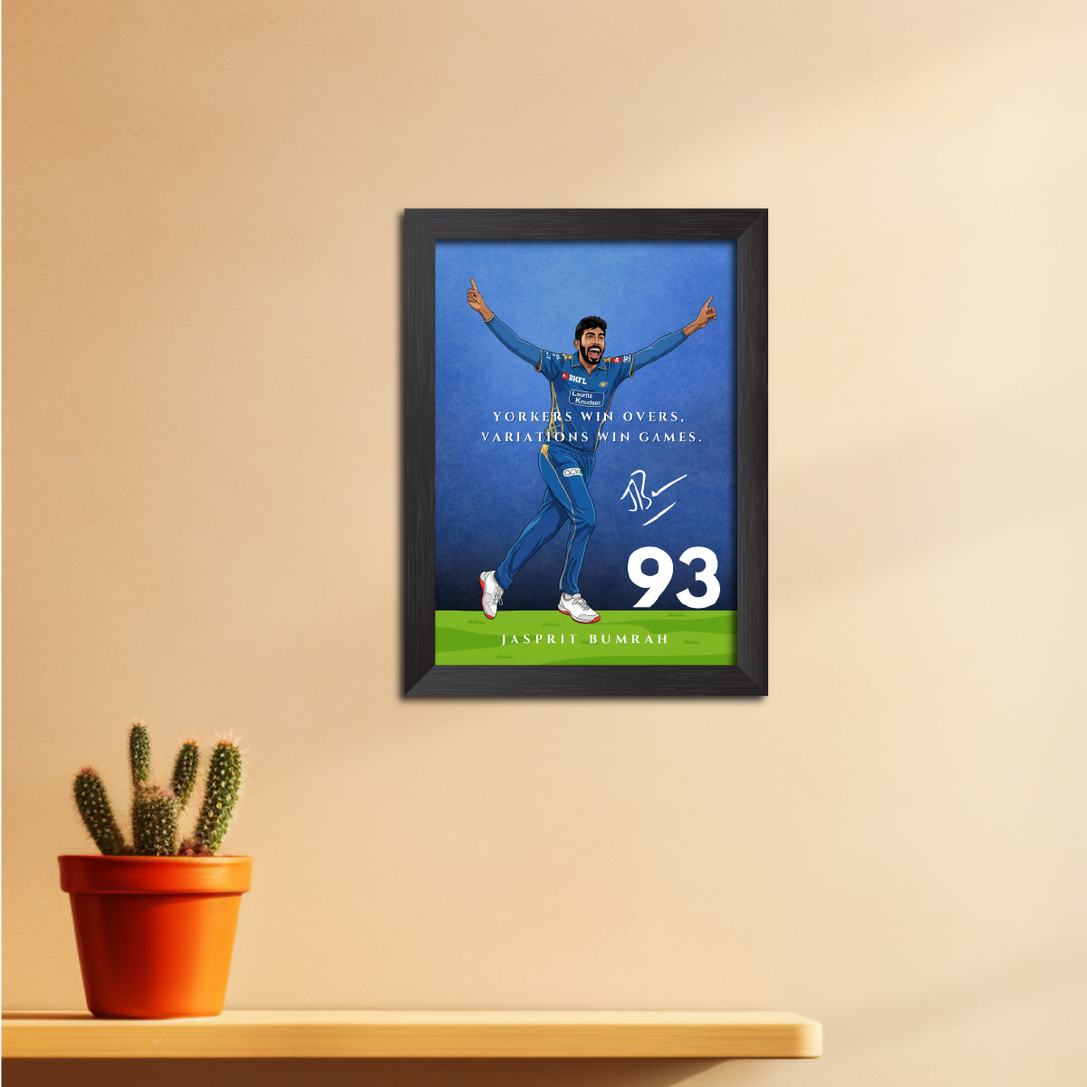 Jasprit Bumrah Mumbai T20 Cricket Team Poster Framed Painting