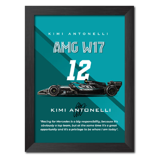 Kimi Antonelli F1 Racing Car Poster Framed Painting