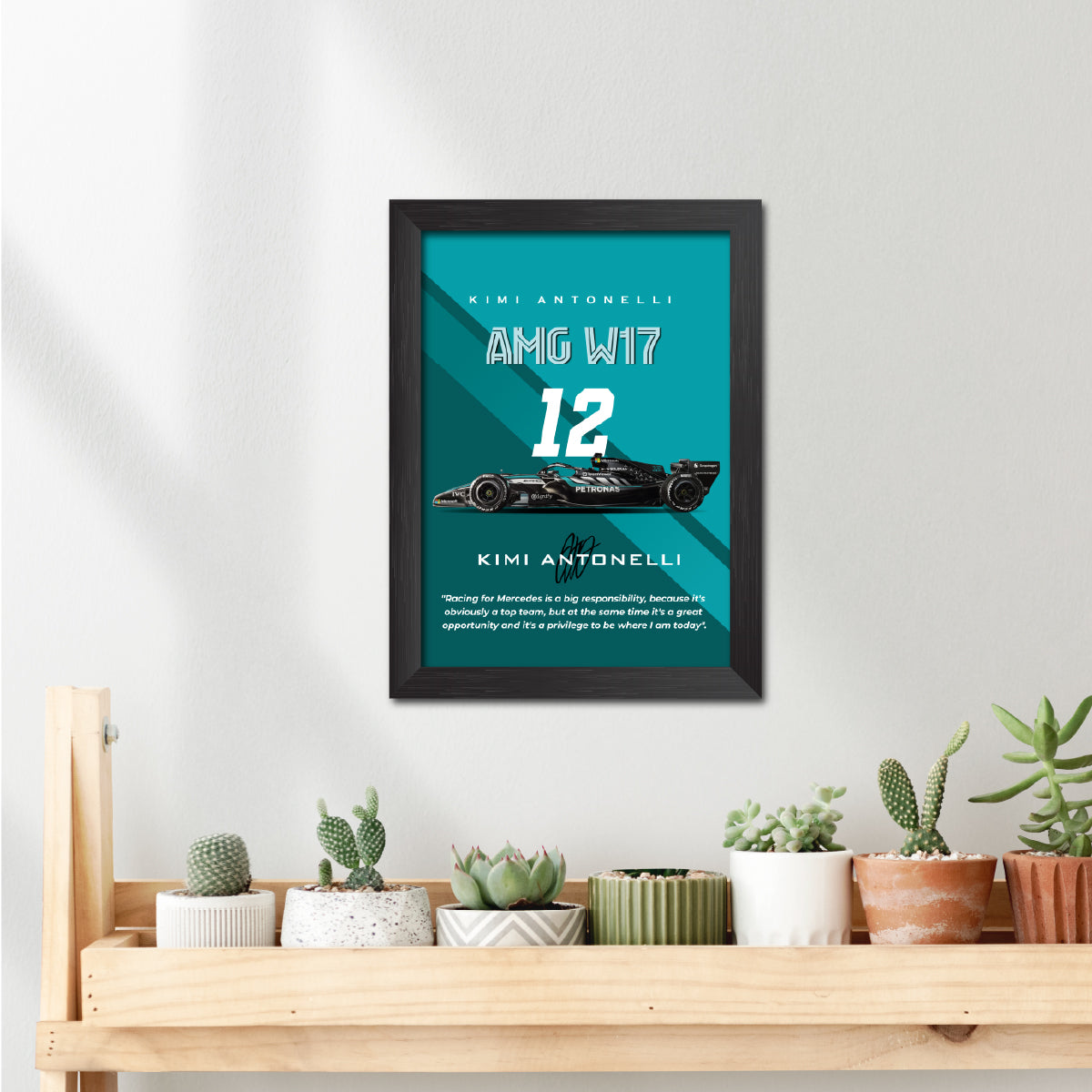 Kimi Antonelli F1 Racing Car Poster Framed Painting
