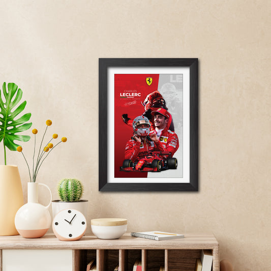 Charles Leclerc F1 Racing Poster Framed Painting