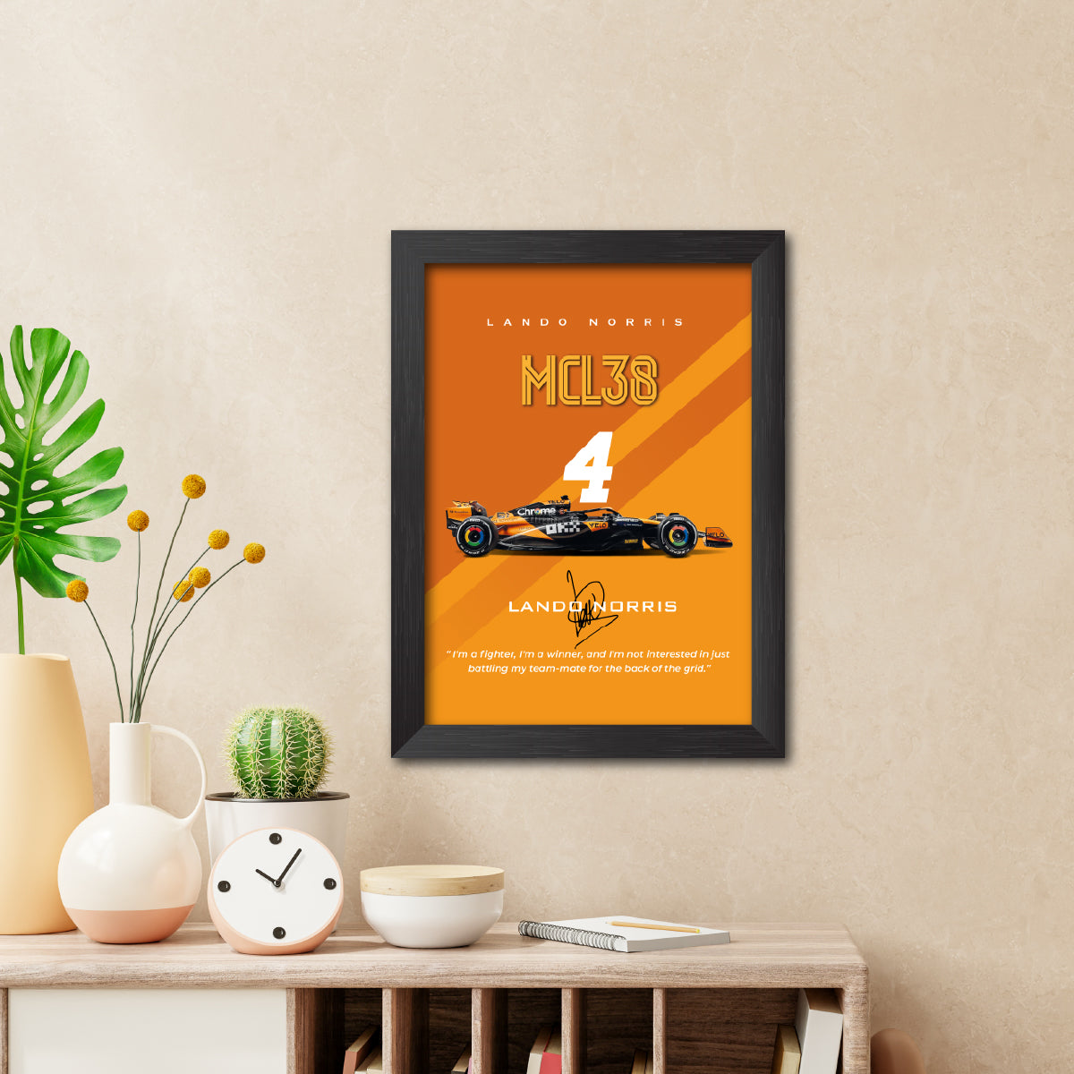 Lando Norris F1 Racing Car Poster Framed Painting