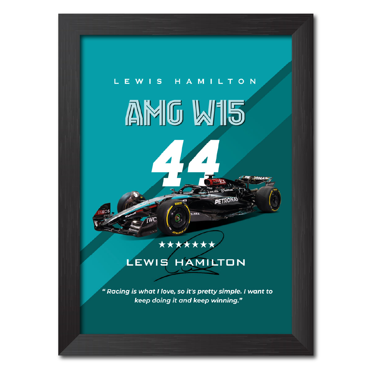 Lewis Hamilton F1 Racing Car Mercedes W15 Poster Framed Painting