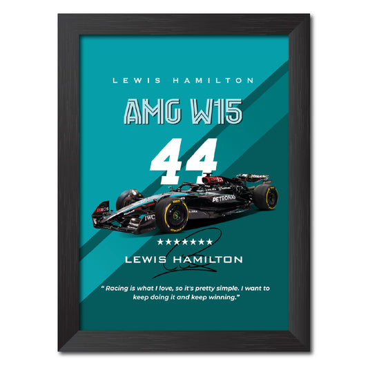 Lewis Hamilton F1 Racing Car Mercedes W15 Poster Framed Painting