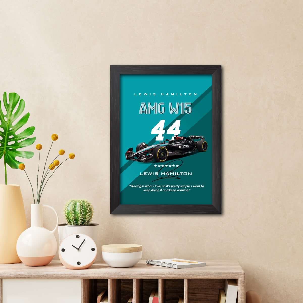 Lewis Hamilton F1 Racing Car Mercedes W15 Poster Framed Painting