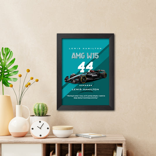Lewis Hamilton F1 Racing Car Mercedes W15 Poster Framed Painting