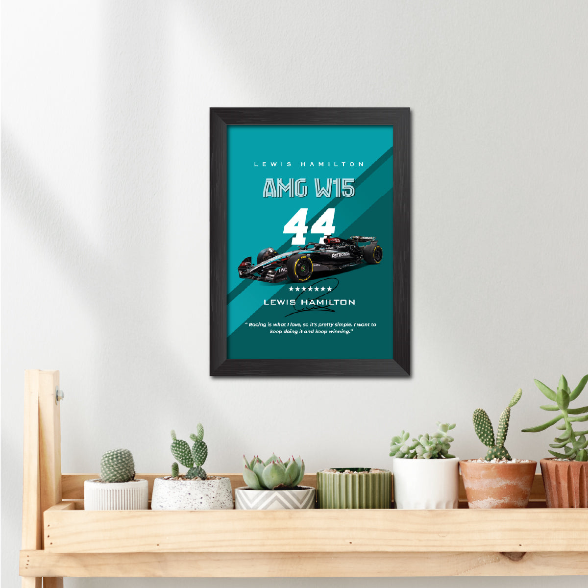 Lewis Hamilton F1 Racing Car Mercedes W15 Poster Framed Painting