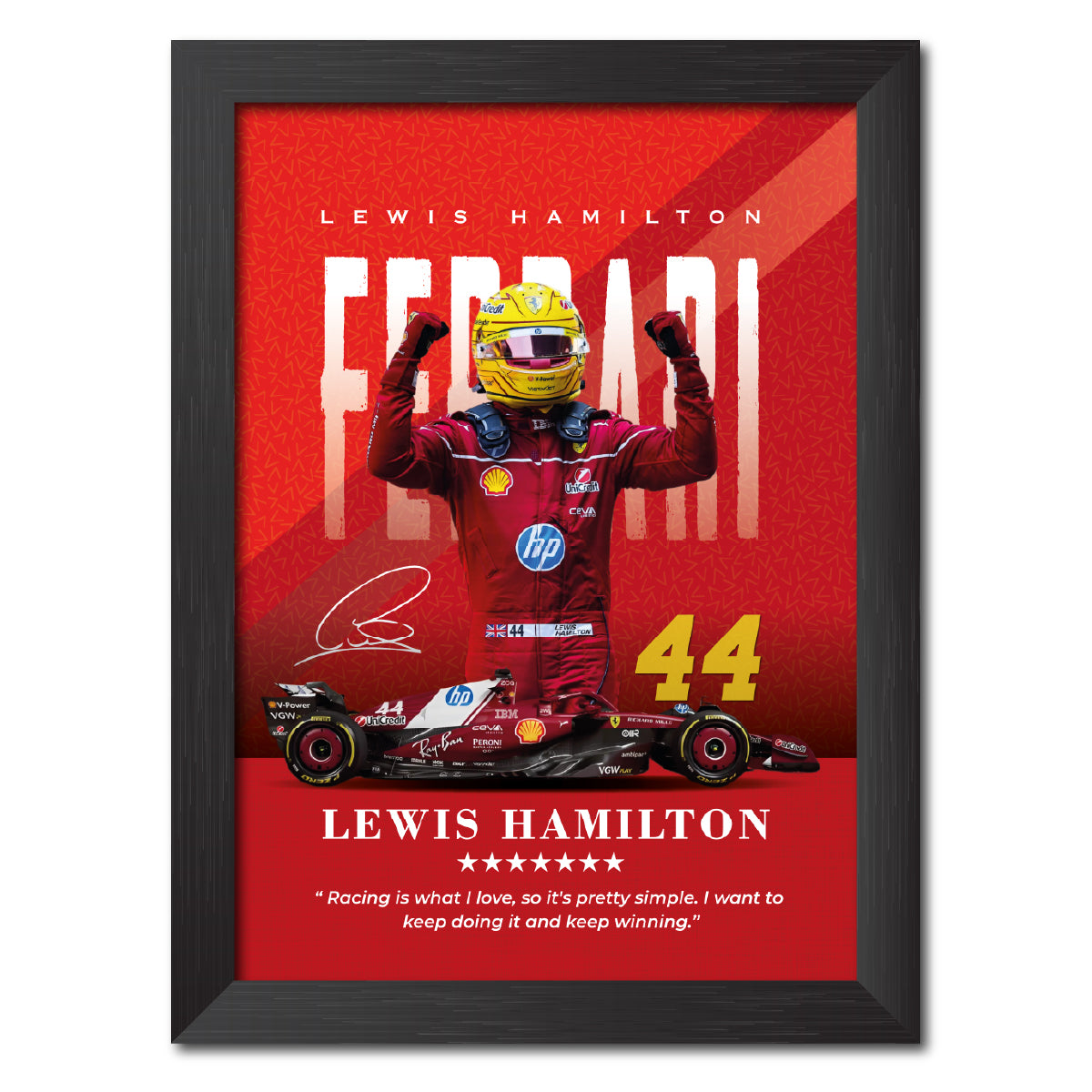Lewis Hamilton Quotes F1 Racing Poster Framed Painting