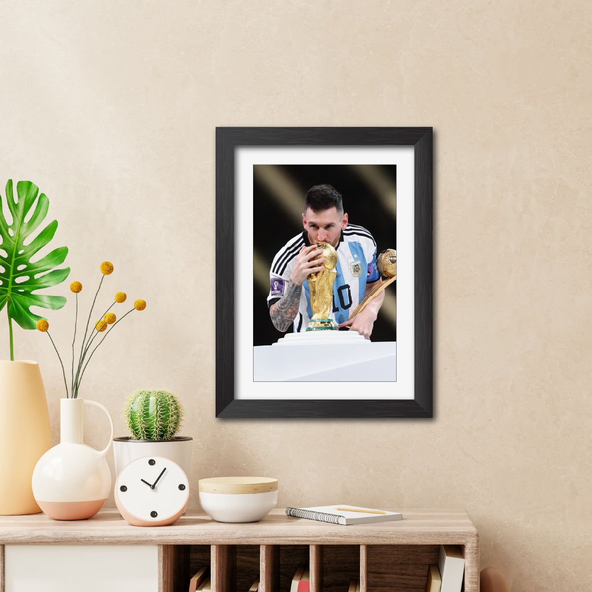 Lionel Messi Worldcup Celebration Argentina Football Poster Framed Painting