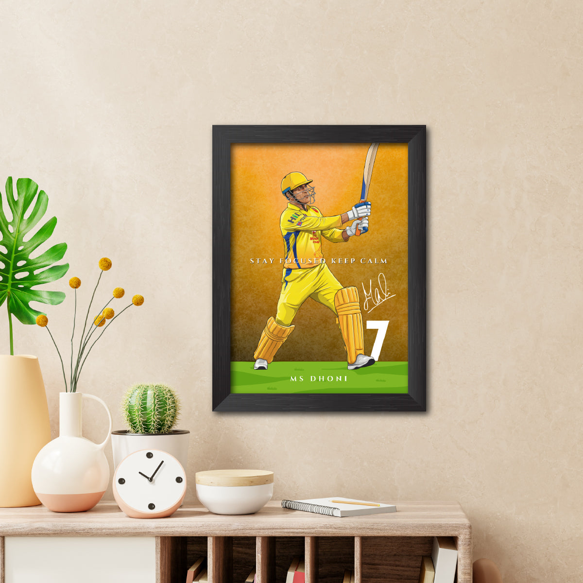 MS Dhoni Chennai T20 Cricket Team Poster Framed Painting