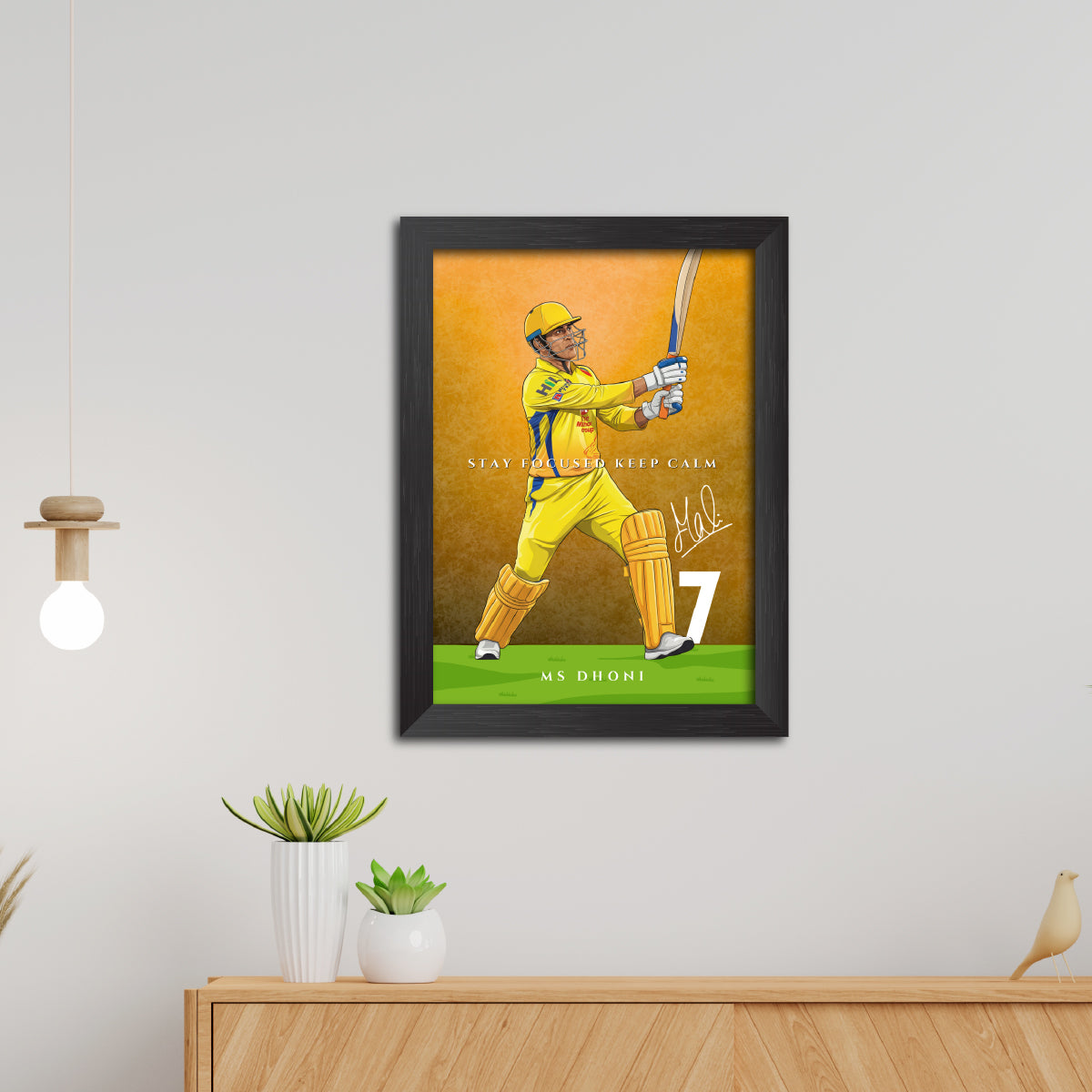 MS Dhoni Chennai T20 Cricket Team Poster Framed Painting