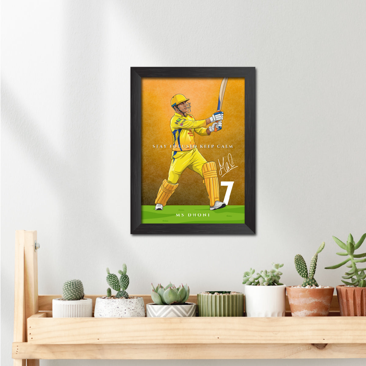 MS Dhoni Chennai T20 Cricket Team Poster Framed Painting