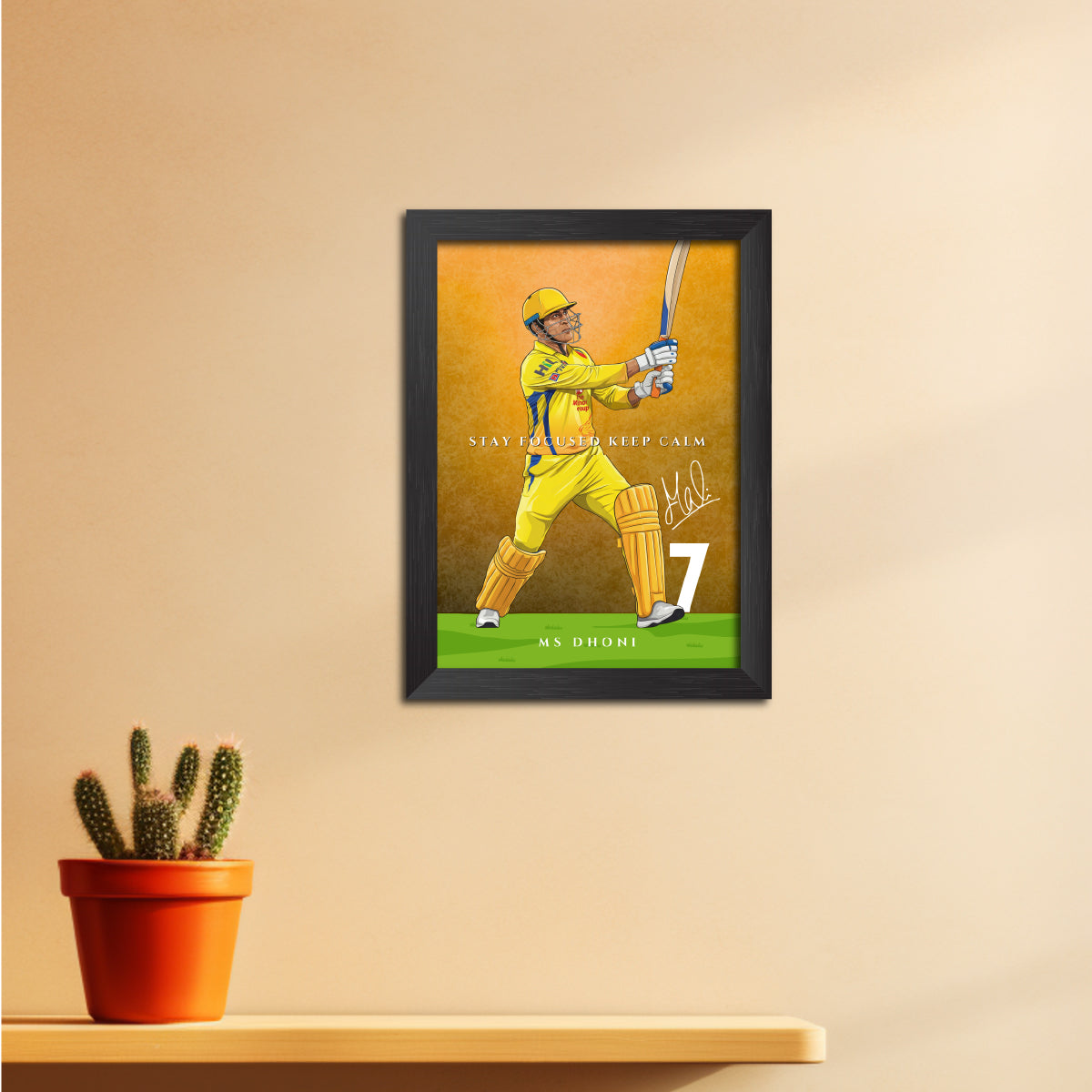 MS Dhoni Chennai T20 Cricket Team Poster Framed Painting