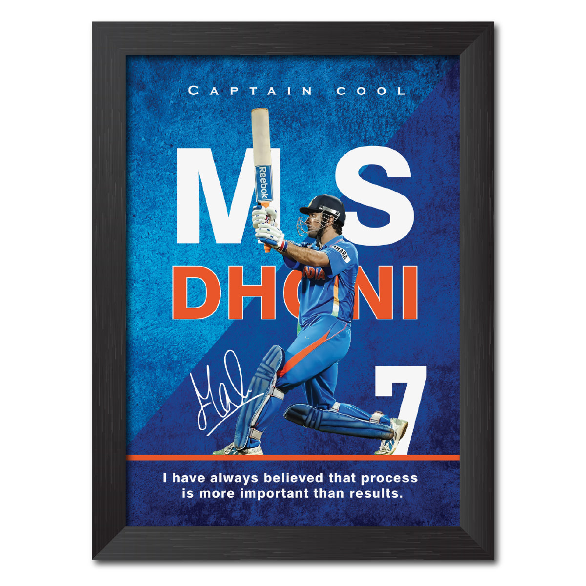MS Dhoni India Cricket Team Poster Framed Painting