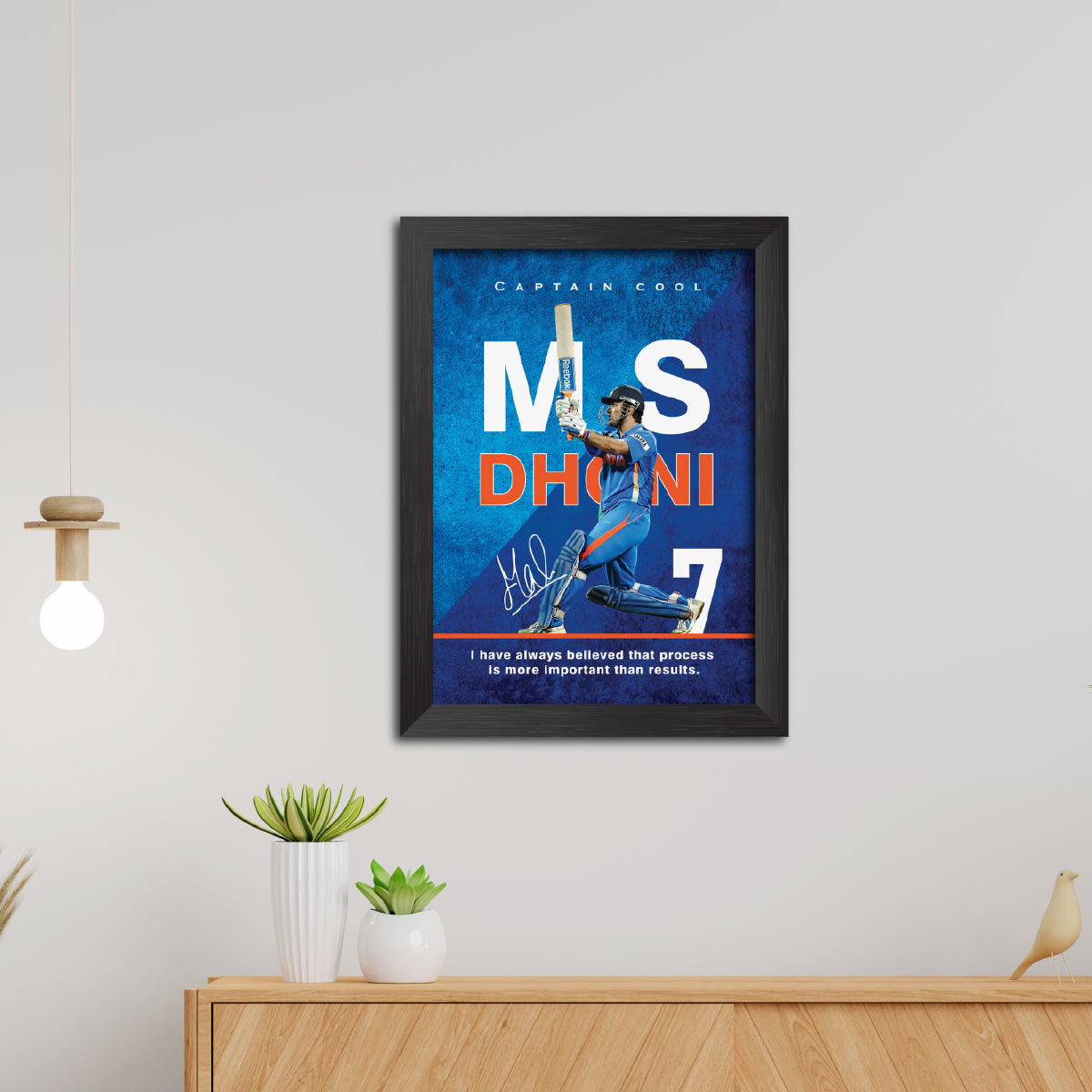 MS Dhoni India Cricket Team Poster Framed Painting