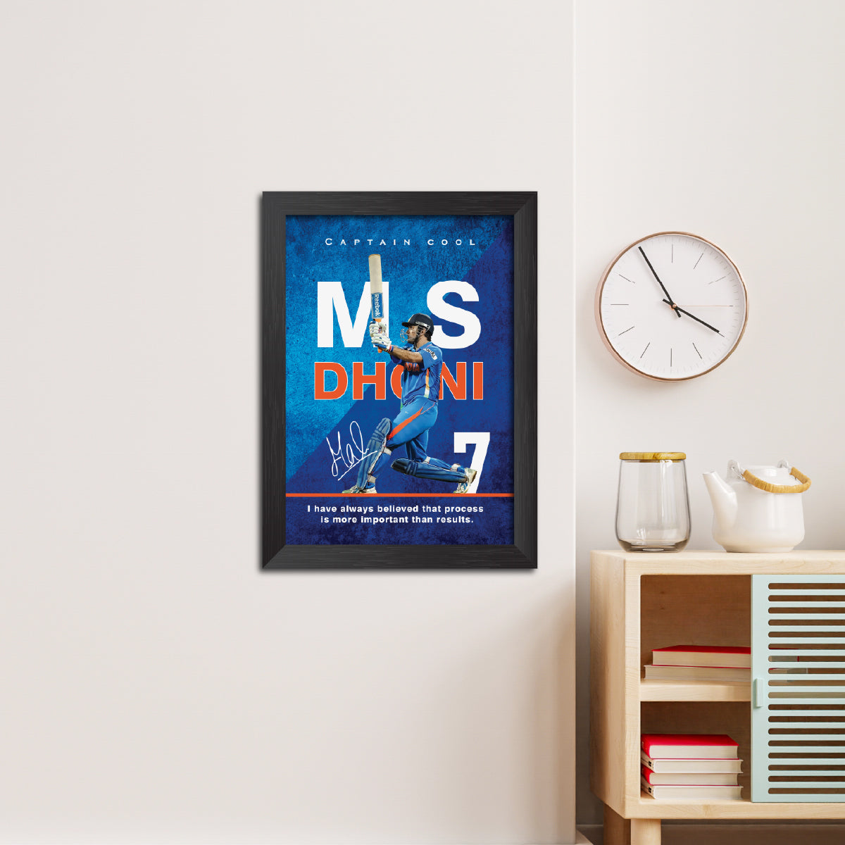 MS Dhoni India Cricket Team Poster Framed Painting