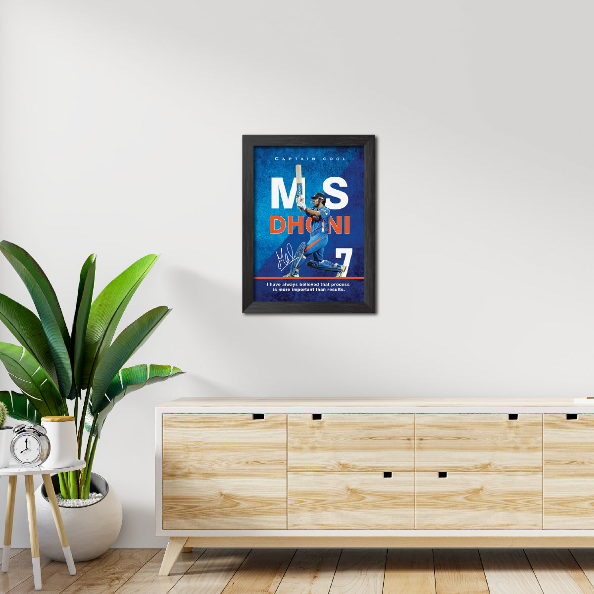 MS Dhoni India Cricket Team Poster Framed Painting