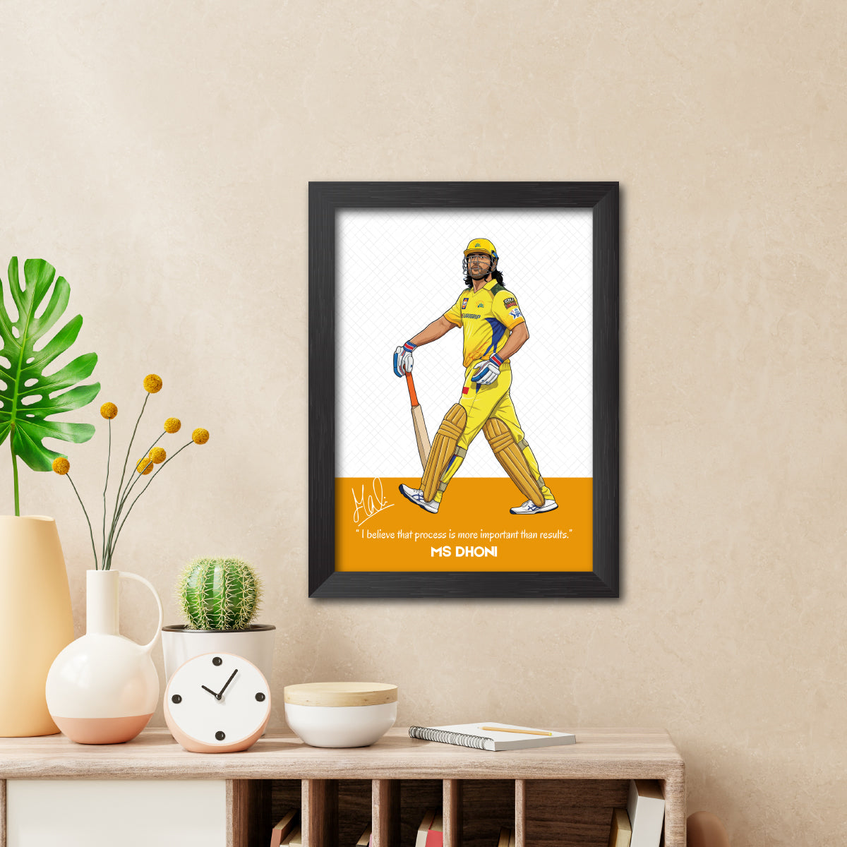 MS Dhoni Chennai T20 Cricket Team Poster Framed Painting