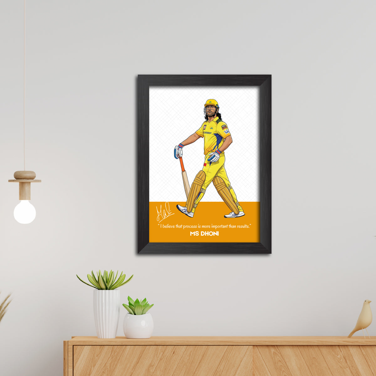 MS Dhoni Chennai T20 Cricket Team Poster Framed Painting