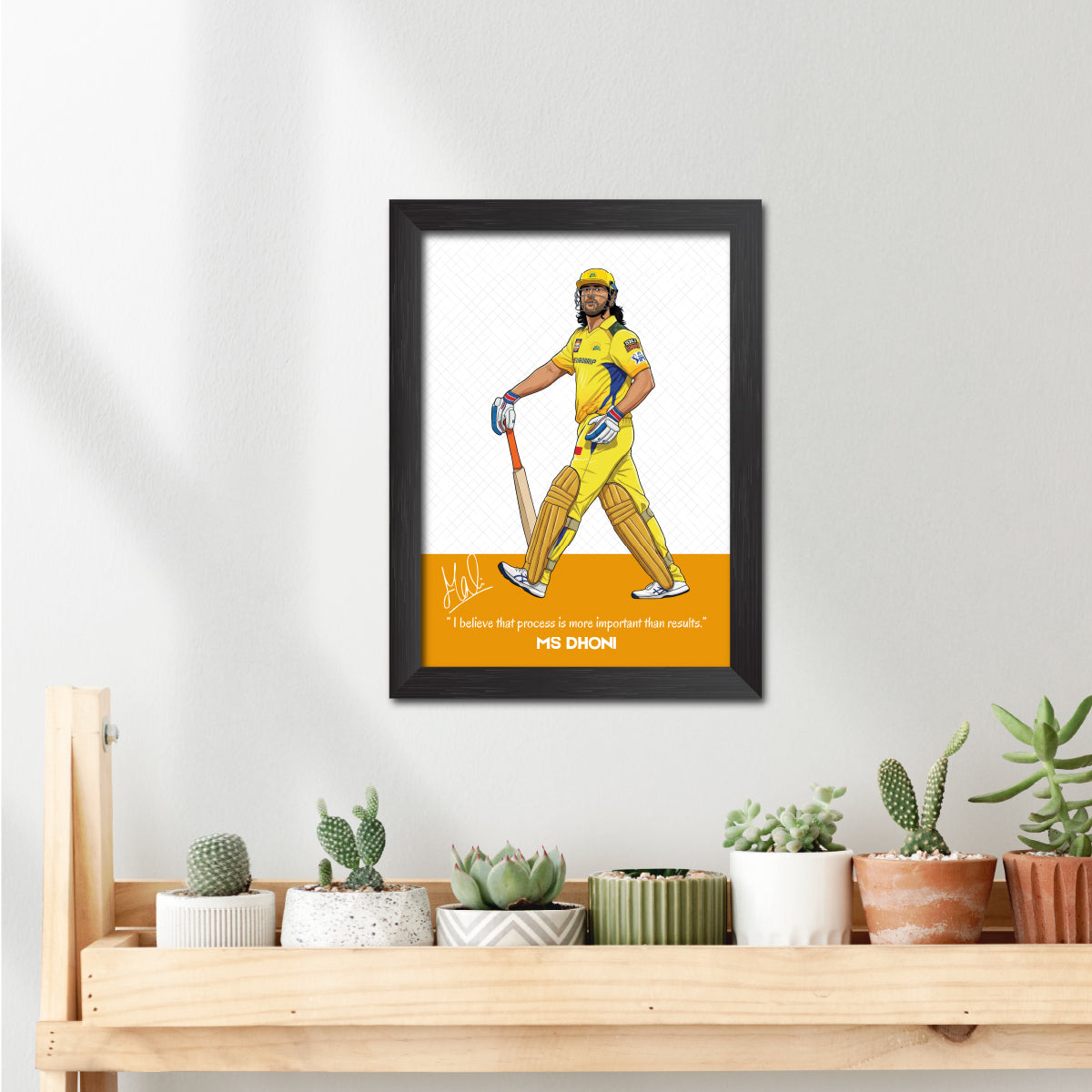 MS Dhoni Chennai T20 Cricket Team Poster Framed Painting