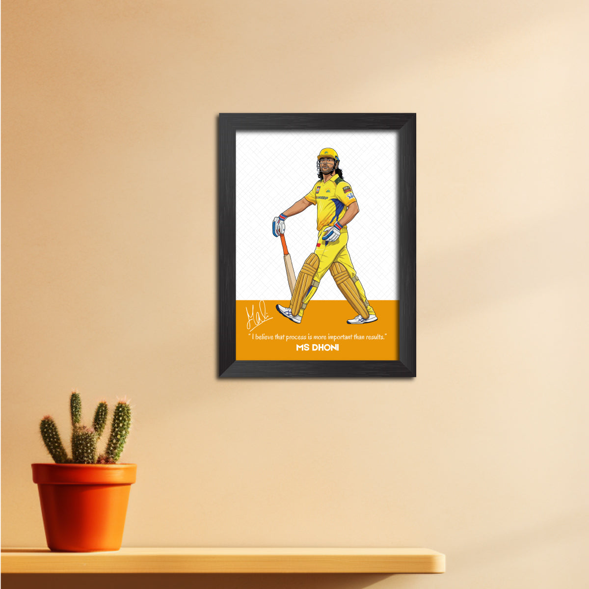 MS Dhoni Chennai T20 Cricket Team Poster Framed Painting