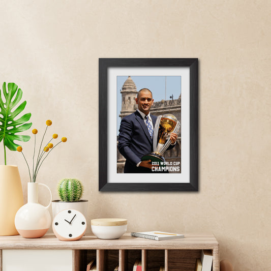 MS Dhoni 2011 Worldcup Trophy Celebration Poster Framed Painting
