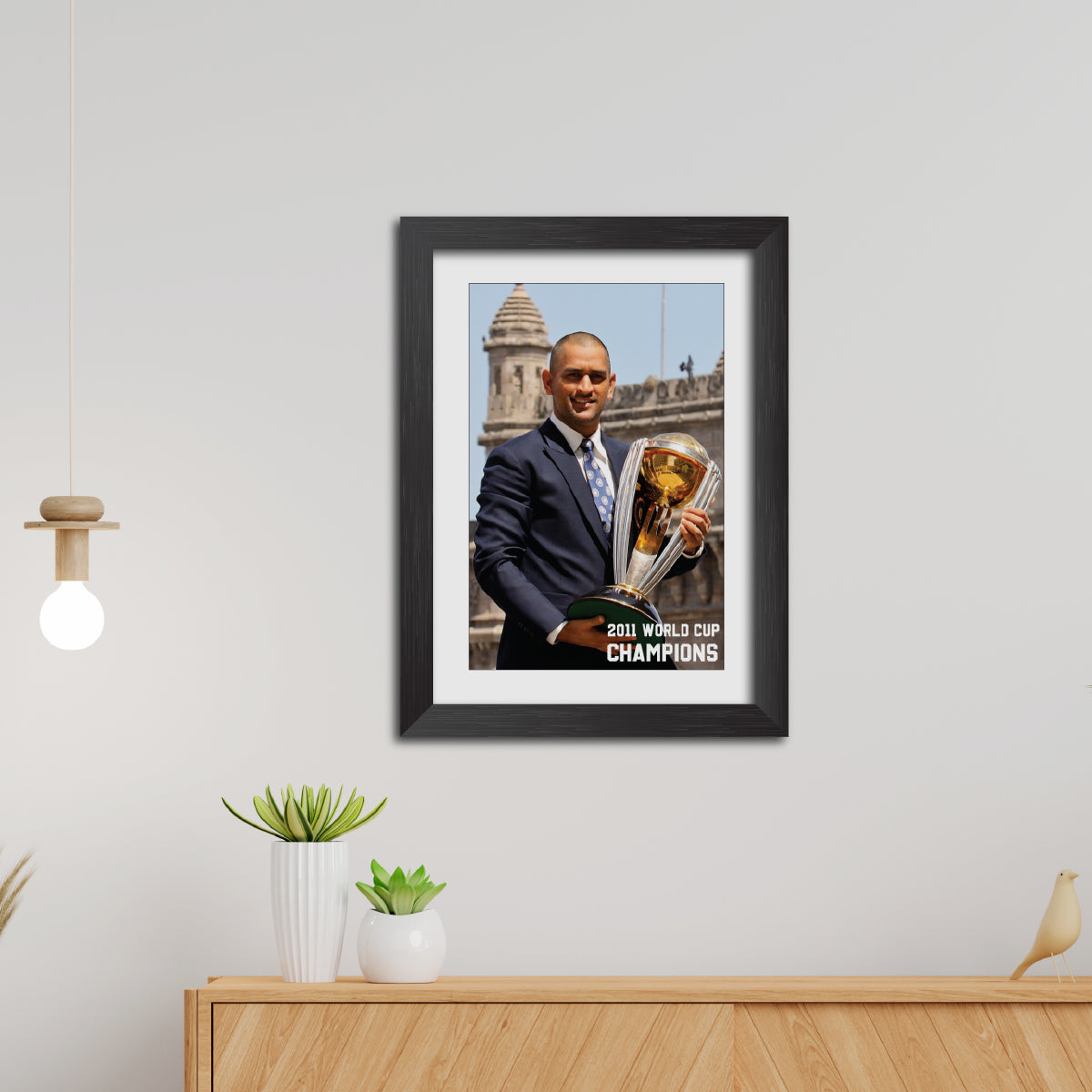 MS Dhoni 2011 Worldcup Trophy Celebration Poster Framed Painting