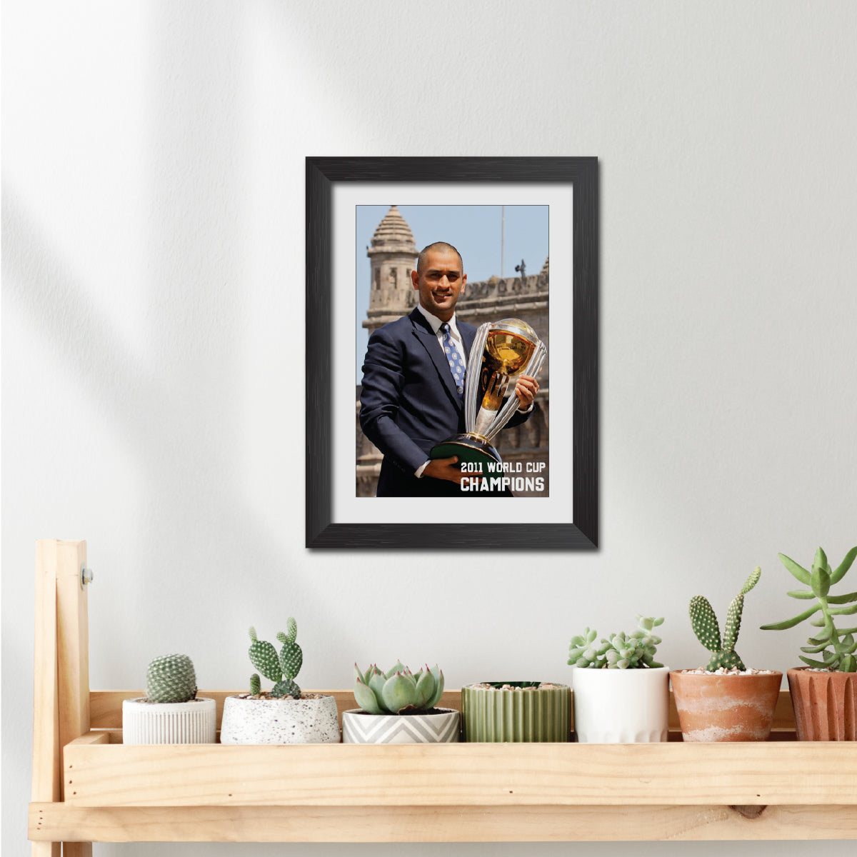 MS Dhoni 2011 Worldcup Trophy Celebration Poster Framed Painting
