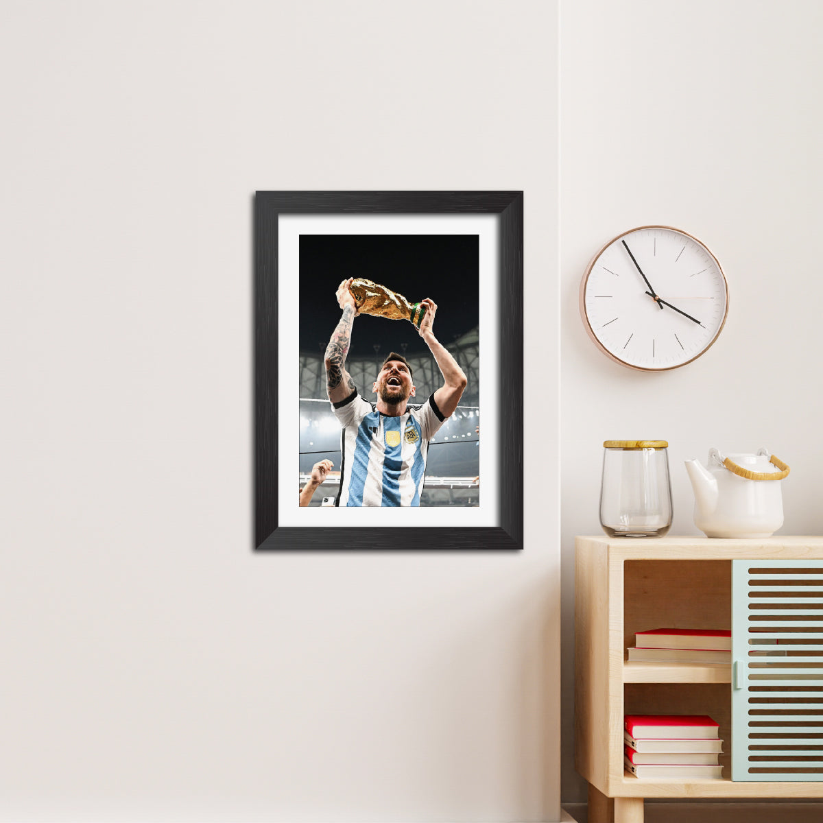 Lionel Messi Worldcup Celebration Argentina Football Poster Framed Painting