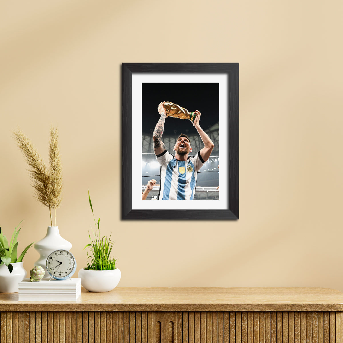 Lionel Messi Worldcup Celebration Argentina Football Poster Framed Painting