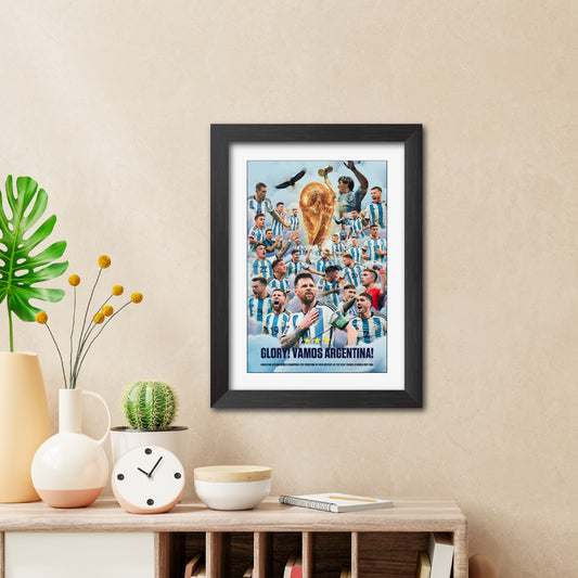 Argentina Worldcup Celebration Lionel Messi  Football Poster Framed Painting
