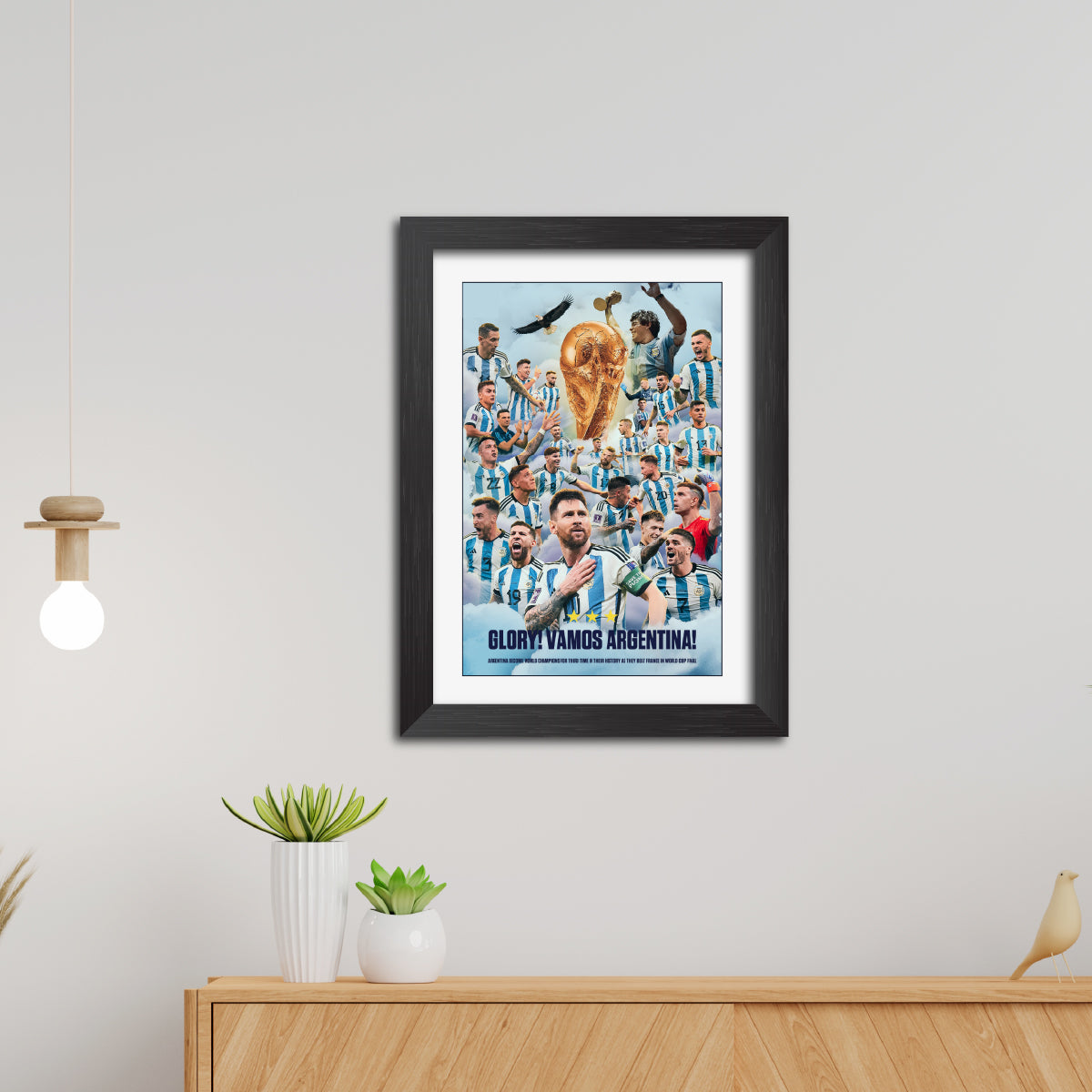 Argentina Worldcup Celebration Lionel Messi  Football Poster Framed Painting