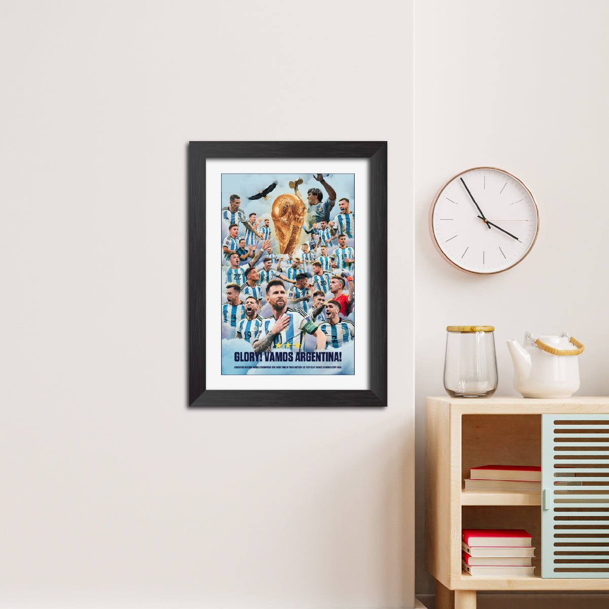 Argentina Worldcup Celebration Lionel Messi  Football Poster Framed Painting