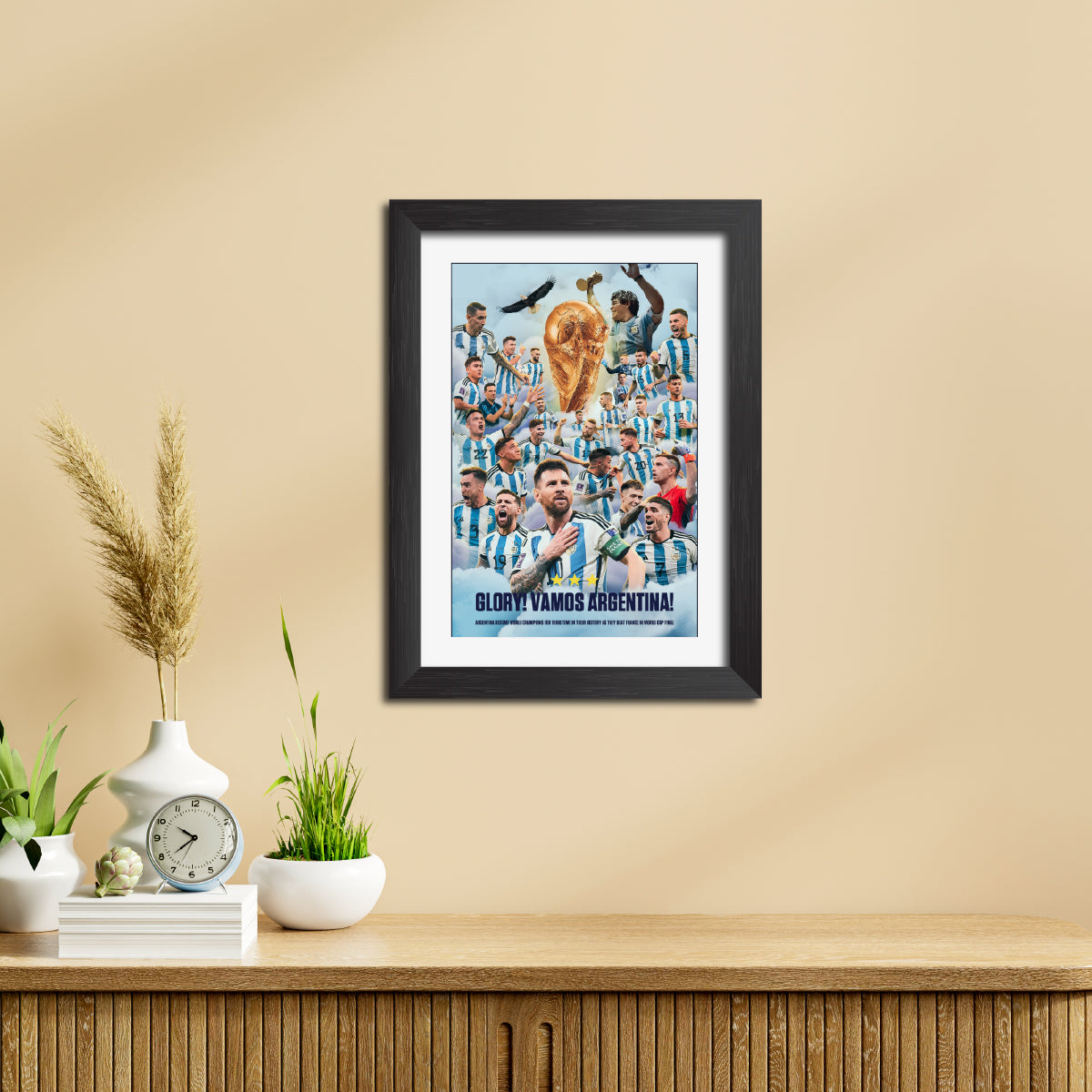 Argentina Worldcup Celebration Lionel Messi  Football Poster Framed Painting
