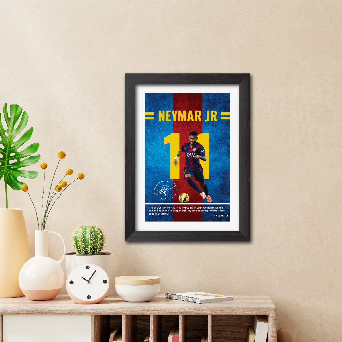Neymar Jr Quotes Barcelona Football Poster Framed Painting