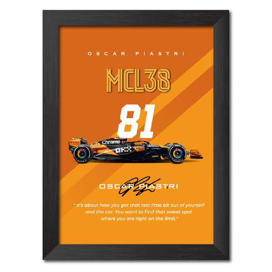 Oscar Piastri F1 Racing Car Poster Framed Painting