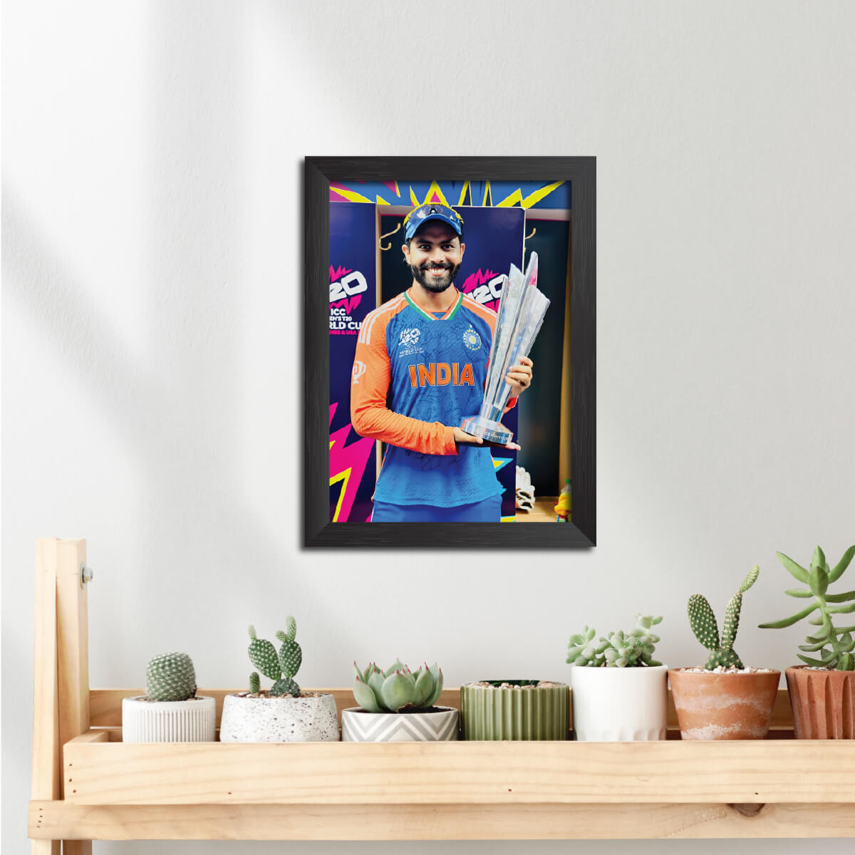 Ravindra Jadeja T20 Worldcup India Cricket Team Poster Framed Painting