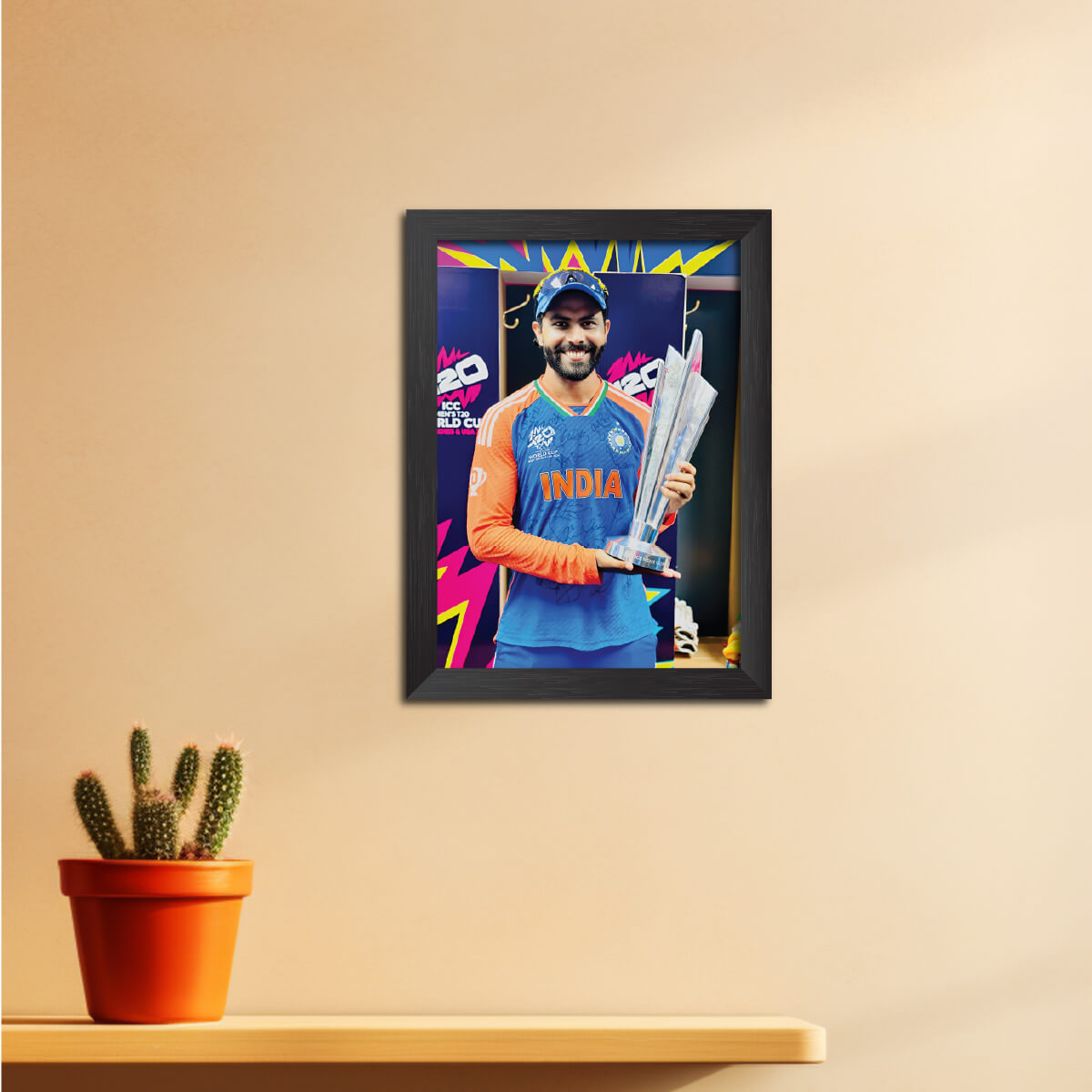 Ravindra Jadeja T20 Worldcup India Cricket Team Poster Framed Painting