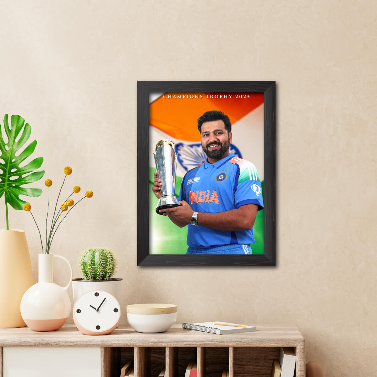 Rohit Sharma Champions Trophy India Cricket Team Poster Framed Painting