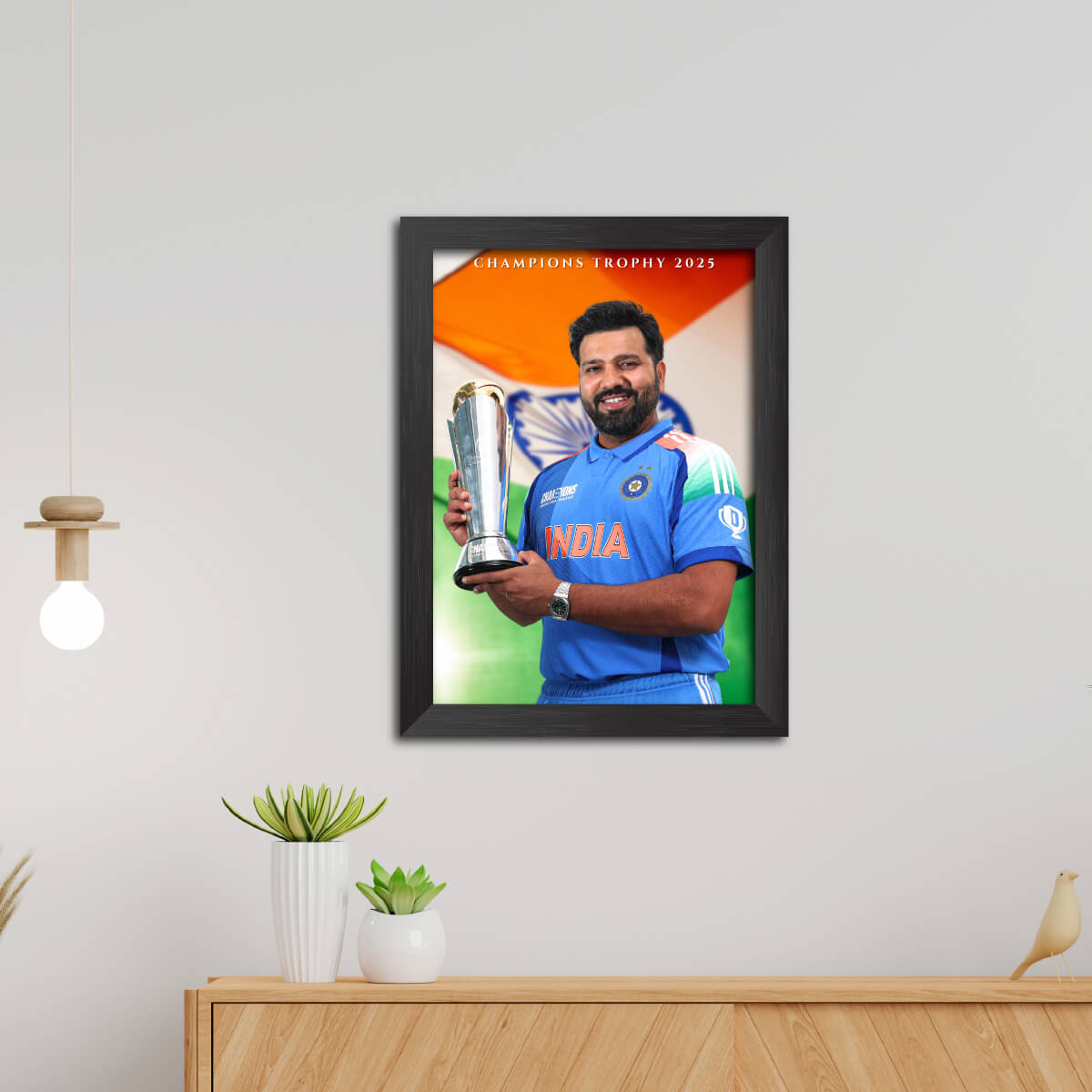 Rohit Sharma Champions Trophy India Cricket Team Poster Framed Painting