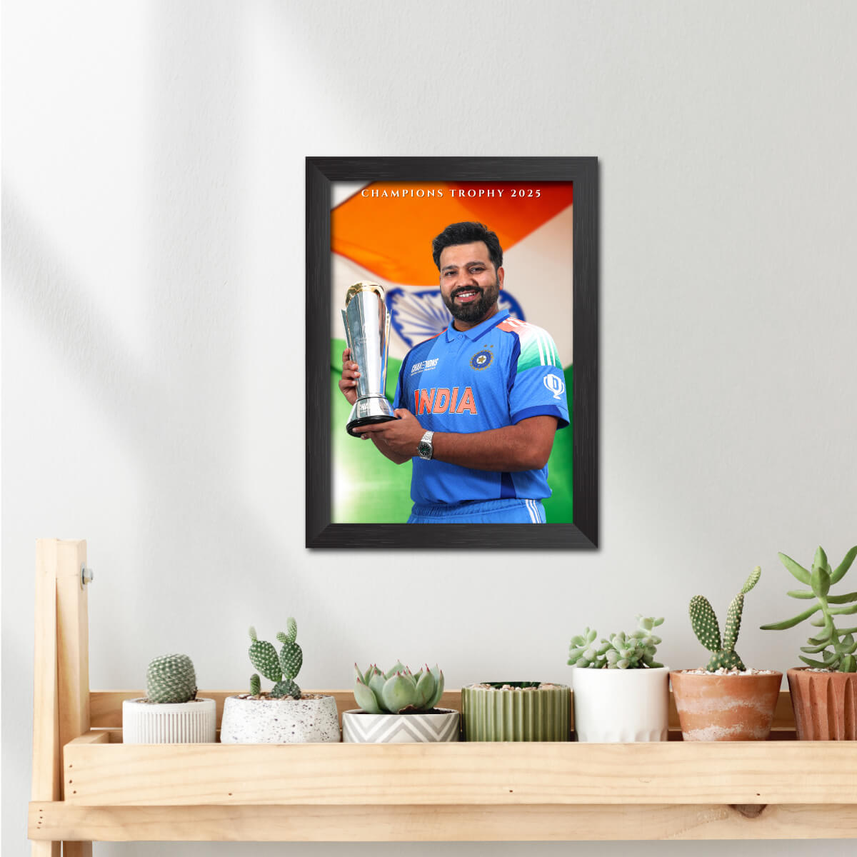 Rohit Sharma Champions Trophy India Cricket Team Poster Framed Painting