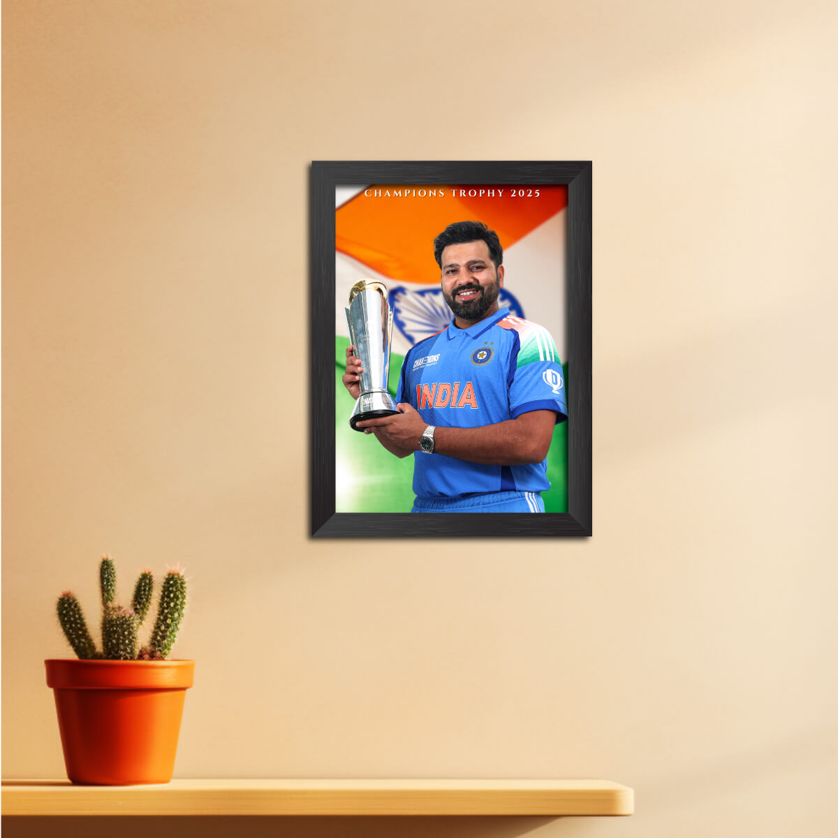 Rohit Sharma Champions Trophy India Cricket Team Poster Framed Painting