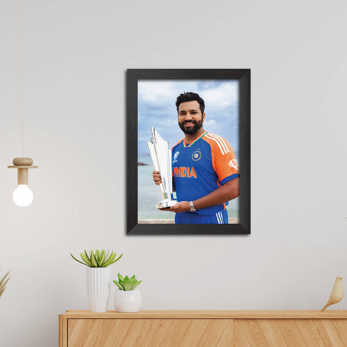 Rohit Sharma T20 Worldcup India Cricket Team Poster Framed Painting