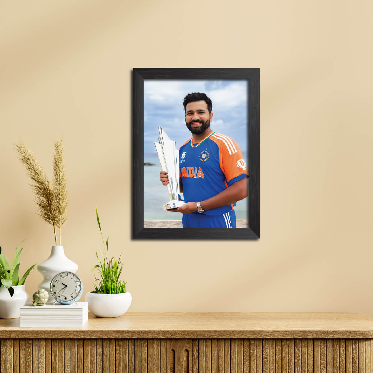 Rohit Sharma T20 Worldcup India Cricket Team Poster Framed Painting