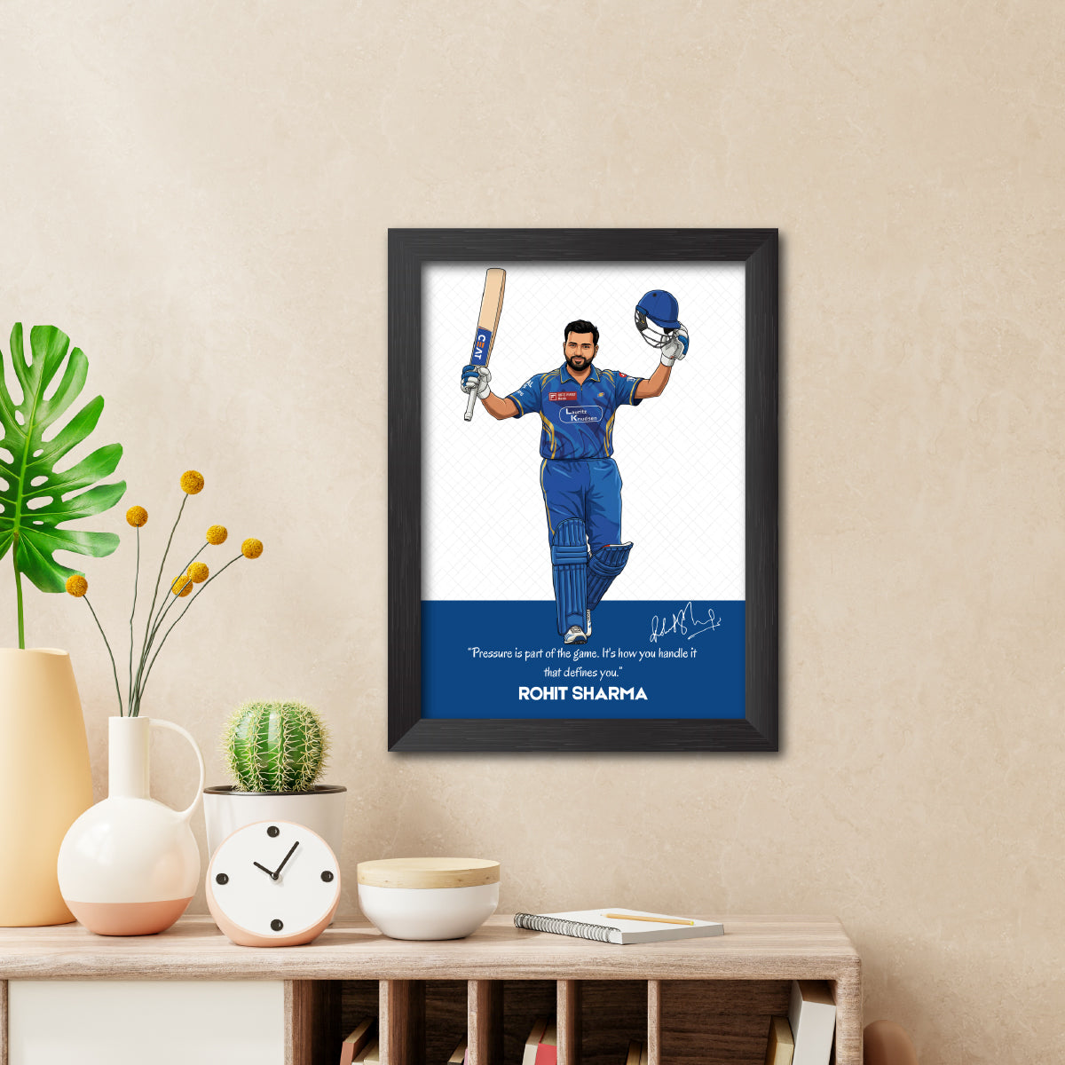 Rohit Sharma Mumbai T20 Cricket Team Poster Framed Painting